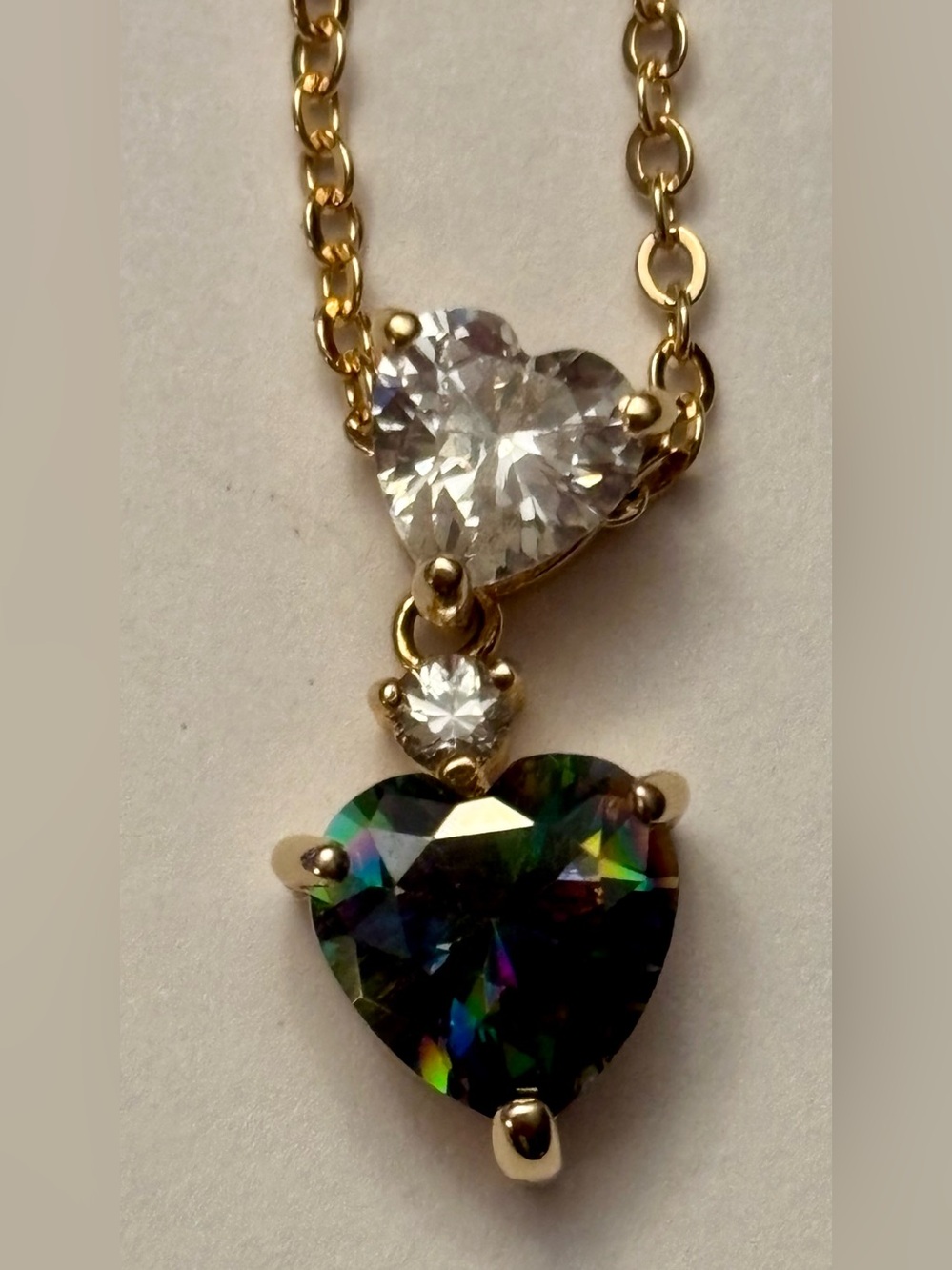 Mystic Rainbow Topaz Heart Triple Drop Necklace
